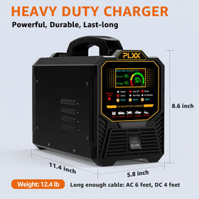 PLXX size comparison next to a standard car battery showing compact portability advantage