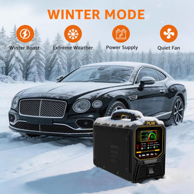 PLXX displaying winter mode on LCD enhancing cold-weather charging reliability benefit