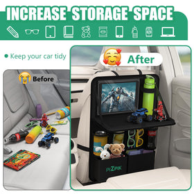 Plzpik organizer beside water bottle and book to show size and storage capacity