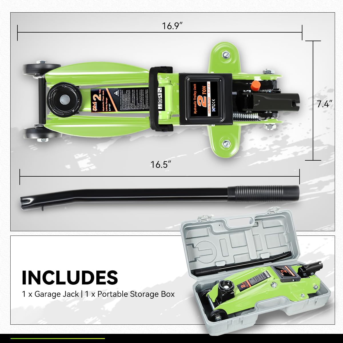 PM PERFORMOTOR in-use garage lifestyle with jack lifting car for safe servicing