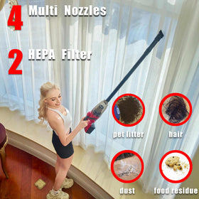 PMLYQ handheld vacuum held by person to show lightweight size and portability
