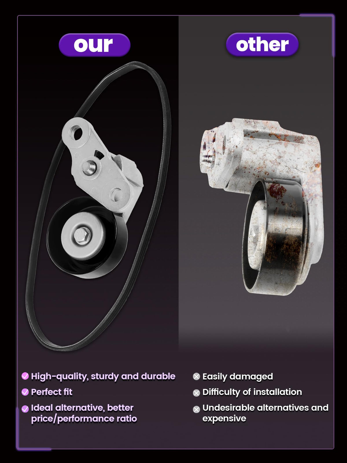 Pnkauto tensioner packaging and label showing model numbers and warranty assurance