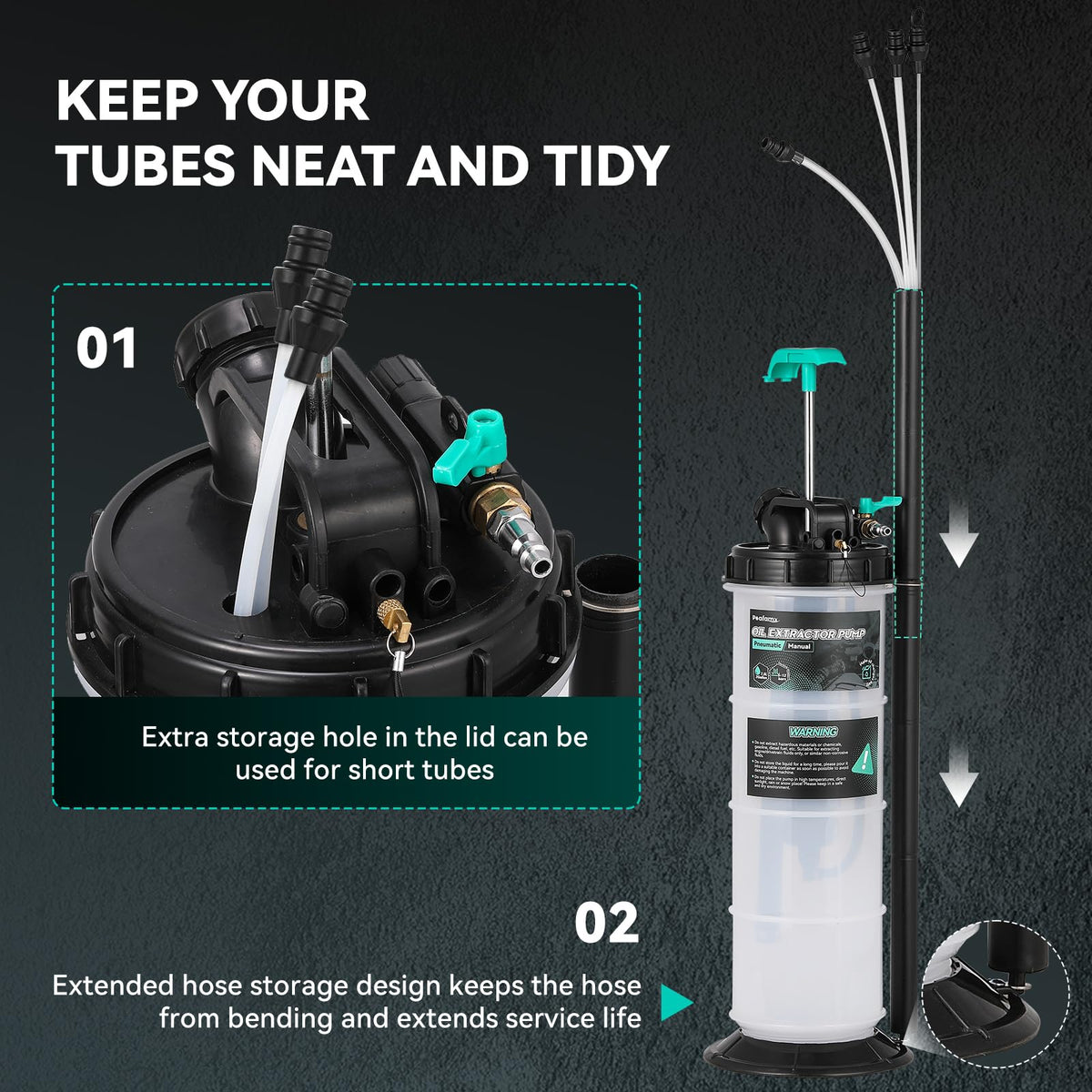 Poafamx integrated hose storage keeping suction lines organized for quick access