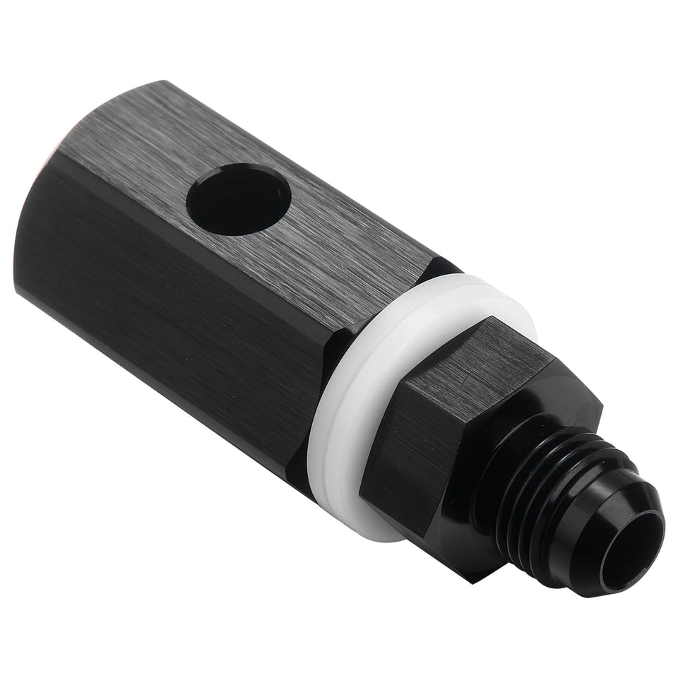 Podavelle 6AN rollover valve front view showing black finish and AN6 thread for safety