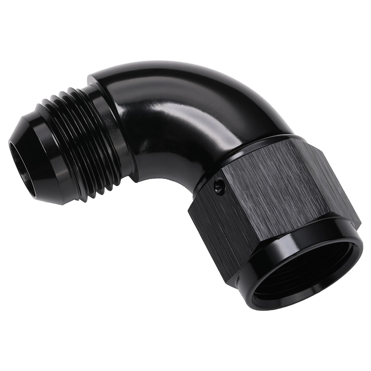 Podavelle installed in hose showing 90° routing that reduces hose stress benefit