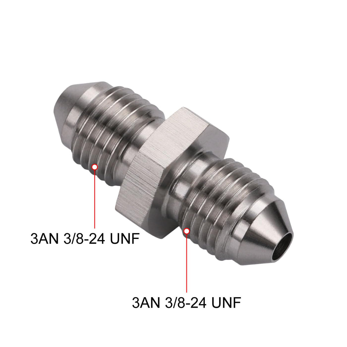 Podavelle close-up of AN3 threads highlighting precision CNC machining for leak resistance