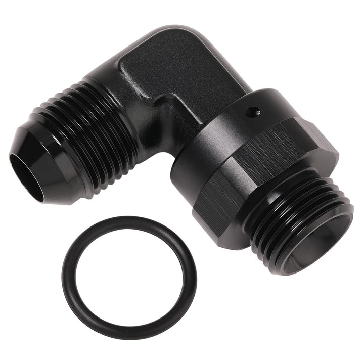 Podavelle front view of 8AN to 8AN ORB 90° adapter showing compact profile and benefits