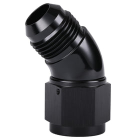 Podavelle front view of 45° AN10 adapter showing anodized finish and robust shape