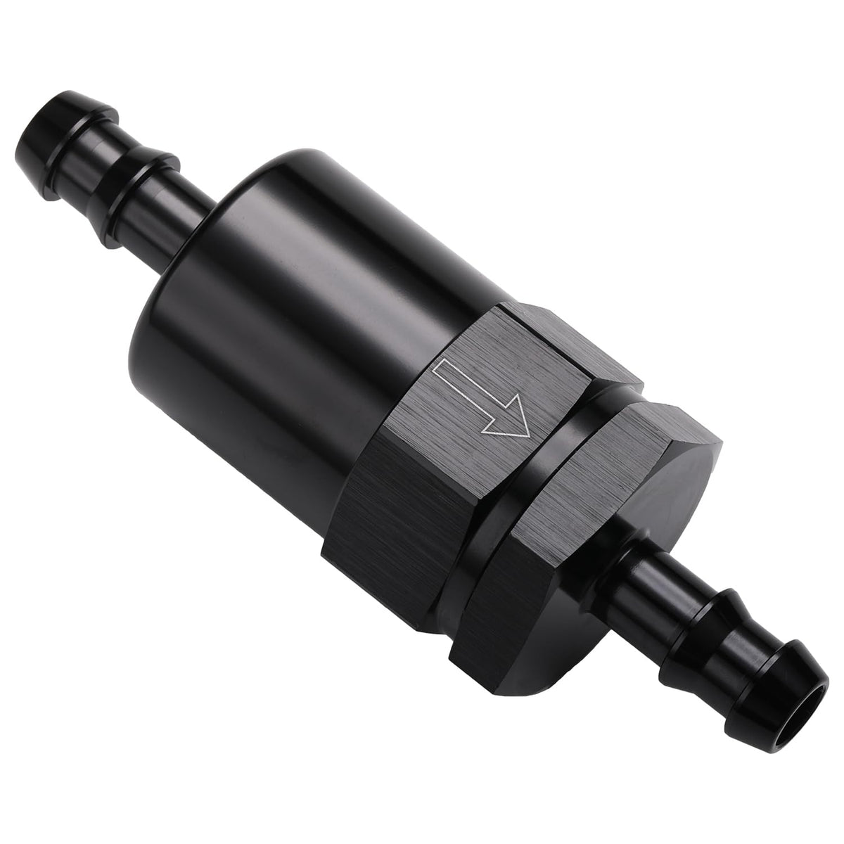 Podavelle front view of inline fuel filter shows compact housing and benefits consistent flow