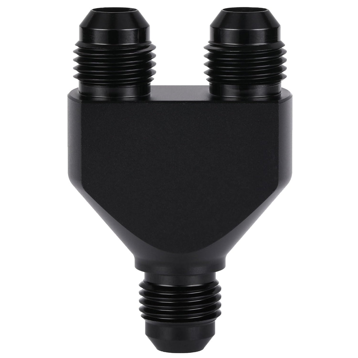Podavelle Y-block front view showing dual AN6 outlets and clean finish for reliable splits
