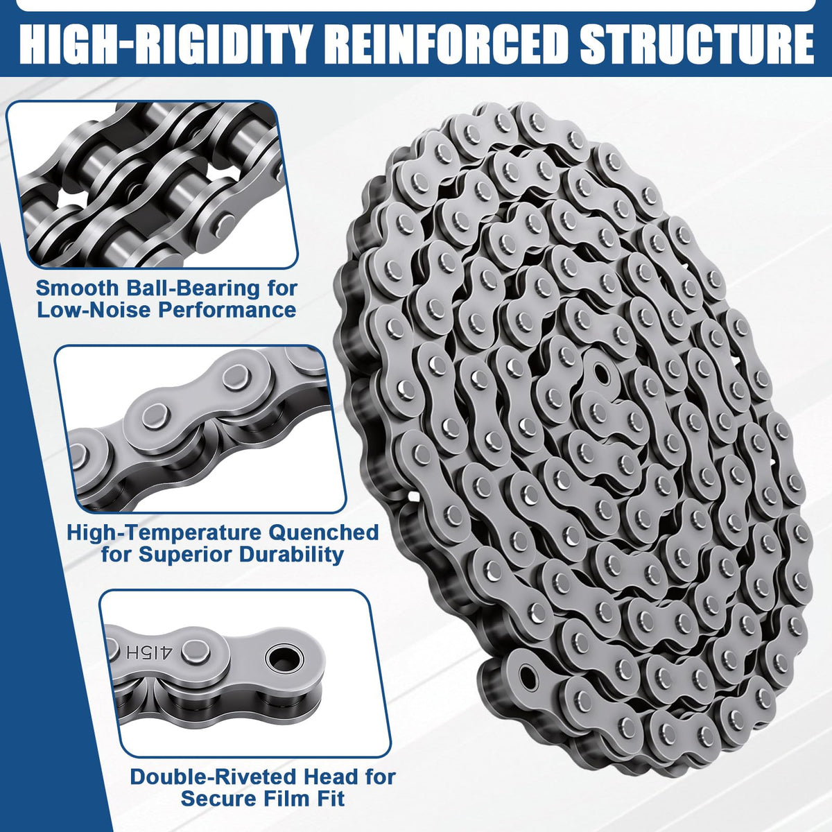 Podoy connector links with chain breaker detail for quick secure assembly