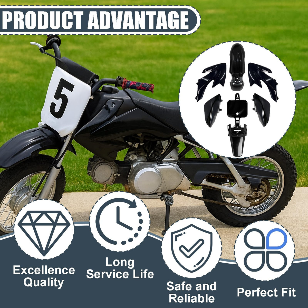 Podoy plastics installed on pit bike showing refreshed look and protection