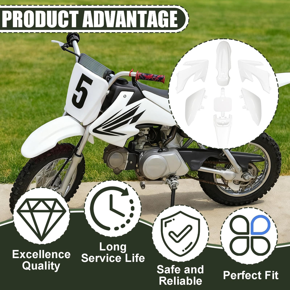 Podoy kit installed on a pit bike lifestyle shot showing refreshed bike appearance