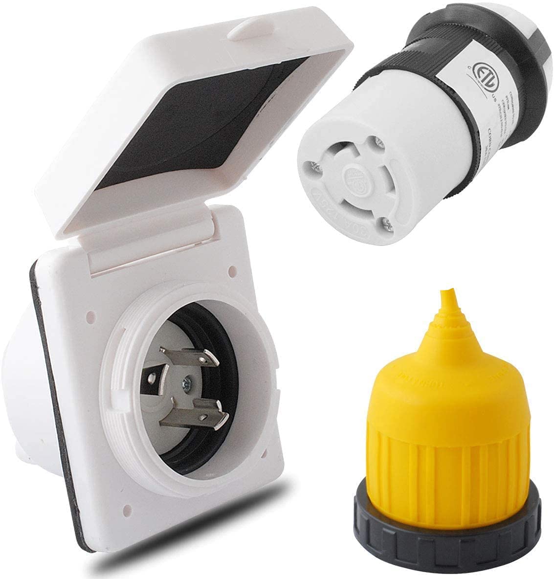 Podoy installed at a campsite powering RV with weatherproof, locked connection