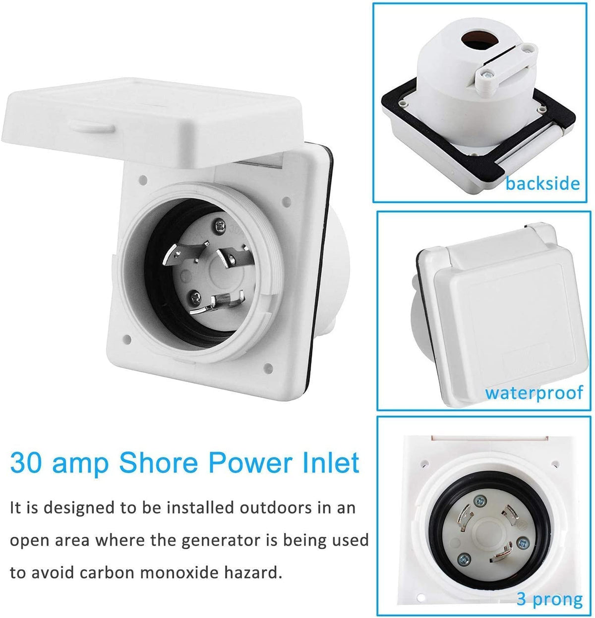 Podoy inlet box mounted on RV sidewall for safe shore power access
