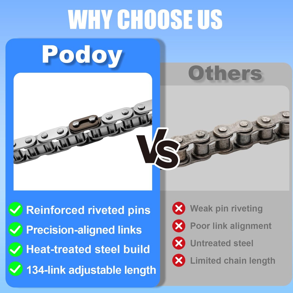 Podoy chain length comparison next to ruler for precise sizing and correct fit