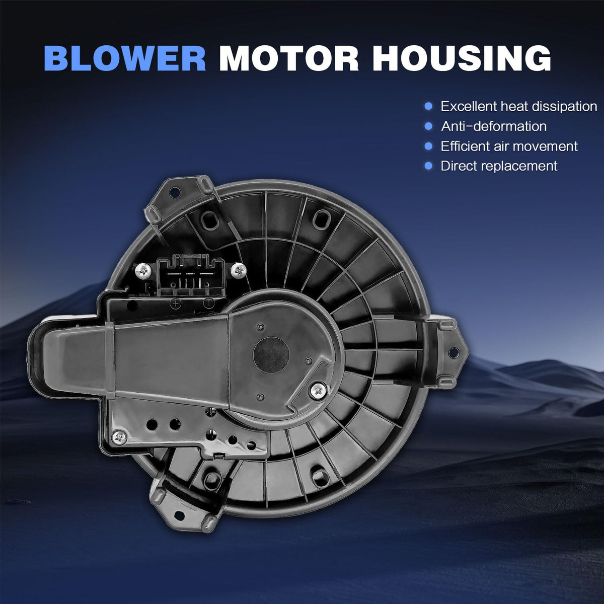 POHILA blower motor next to ruler showing compact size for fit verification