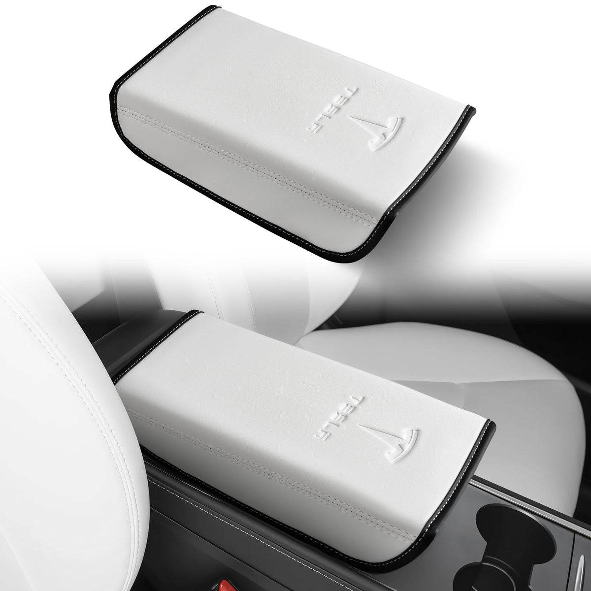 POKUNG center console cover front view in white showing clean fit and refined look