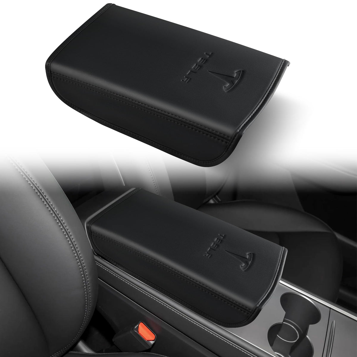 POKUNG front view of center console cover showing neat fit and protection benefit