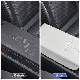POKUNG armrest cover installed in Tesla console demonstrating tool-free, secure fit