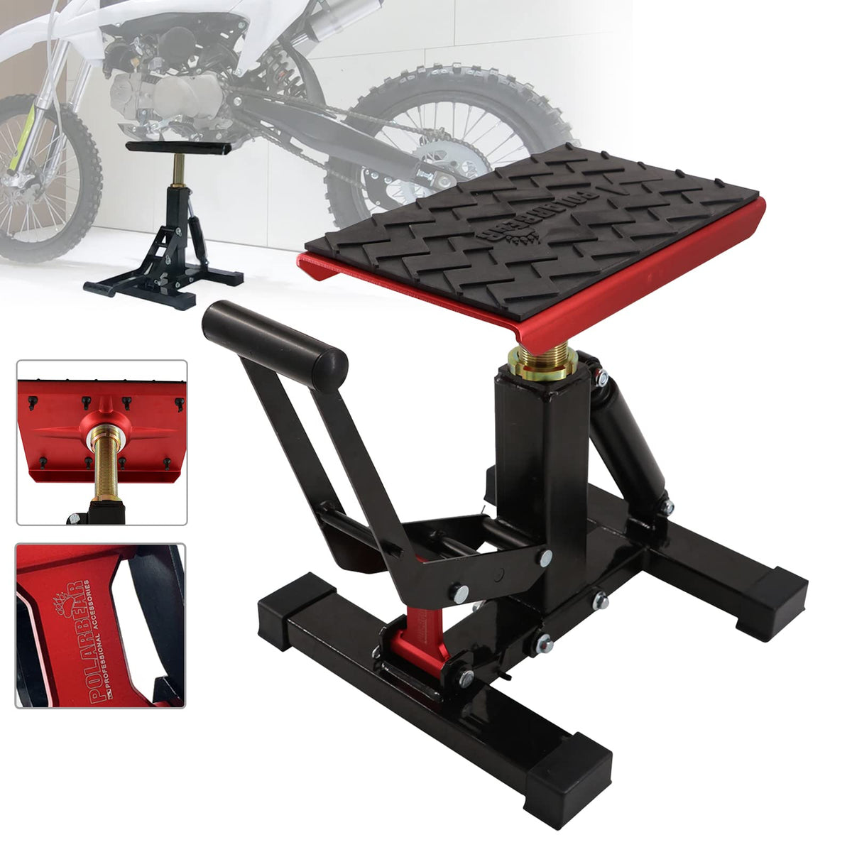 POLARBEAR red stand front view showing compact portability and strong lift