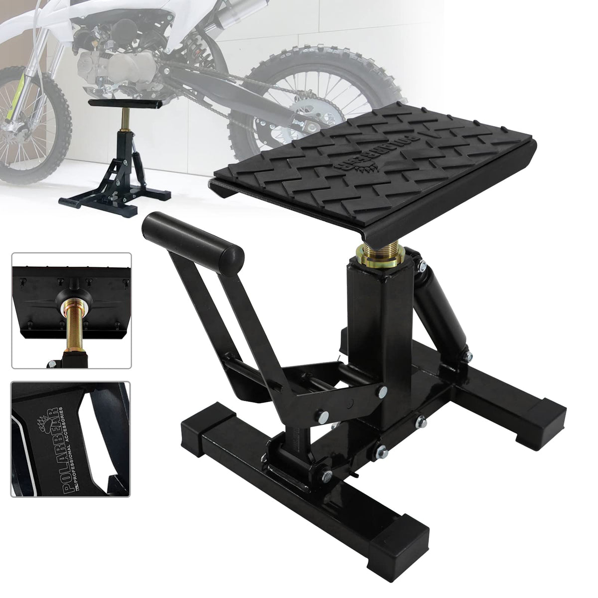 POLARBEAR front view of the black aluminum stand showing stable platform and capacity benefit