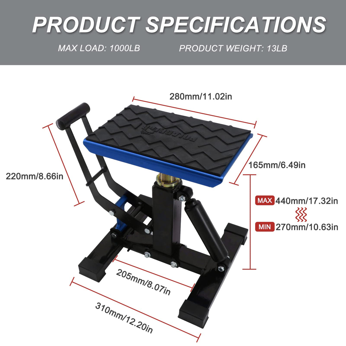 POLARBEAR top plate showing adjustable height range for fitting different dirt bikes