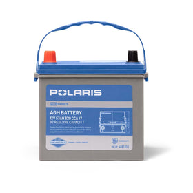Polaris battery front view showing durable case and model ID for reliable replacement