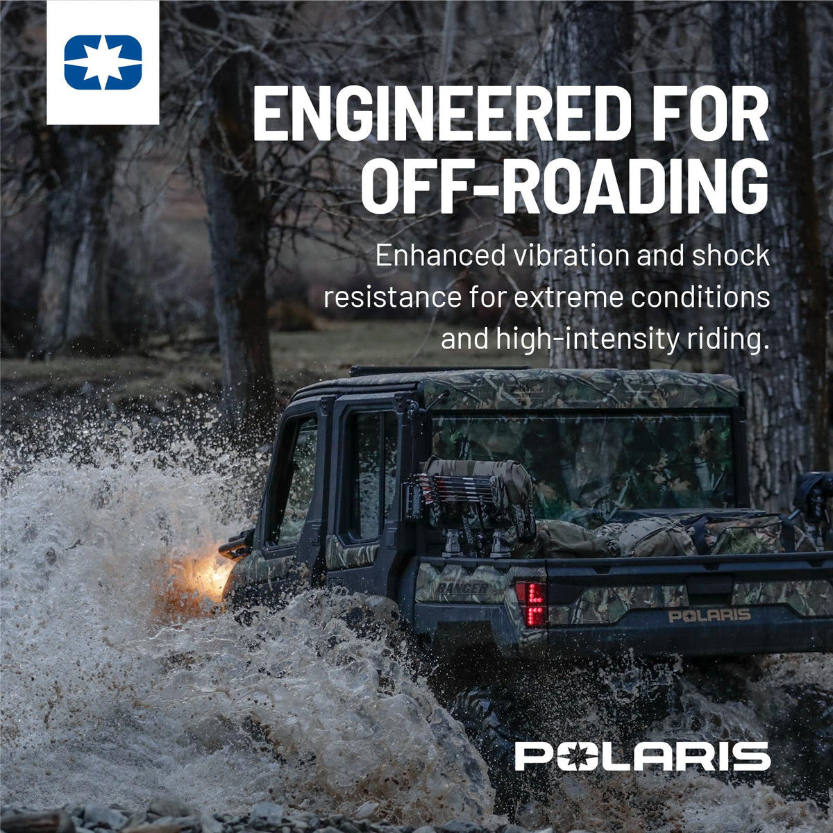 Polaris battery installed in UTV showing secure fit and vibration resistance benefit