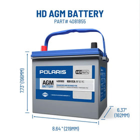 Polaris battery side label with specs displayed for correct fitment and specs