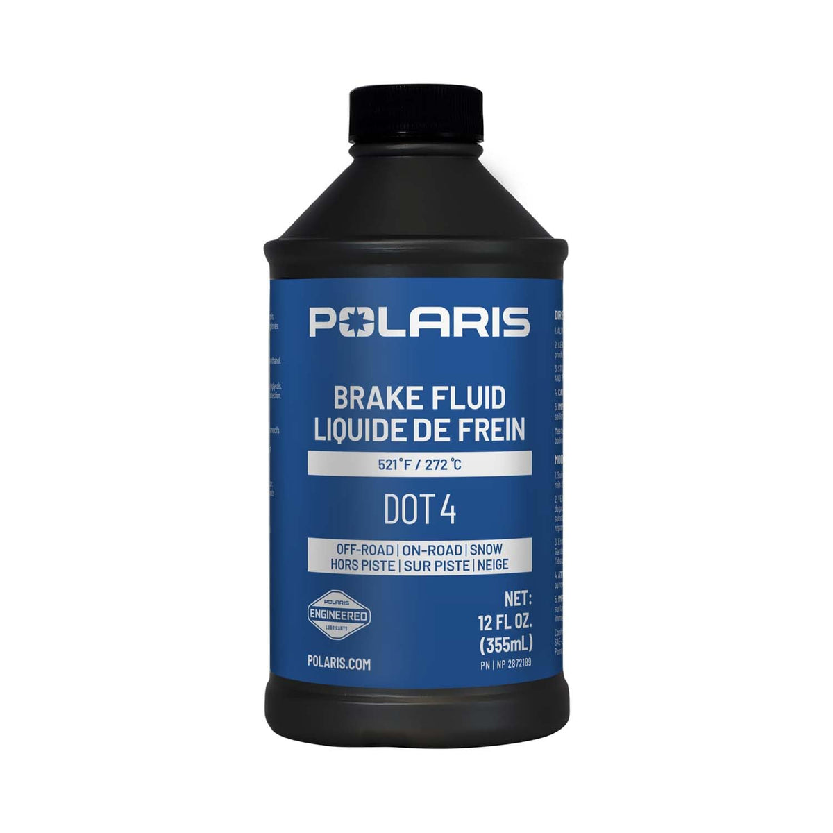 Polaris DOT 4 back label with specifications and part 2872189 for accurate maintenance reference