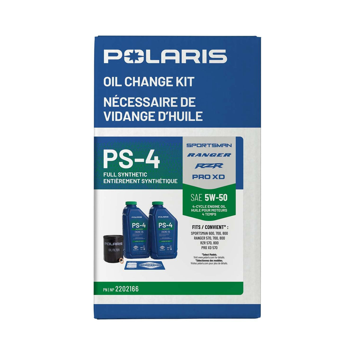 Pouring Polaris PS-4 oil into a funnel demonstrating clean refill and accurate fill control