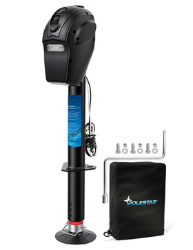 POLESTAR front view of electric trailer jack showing robust housing and mount for reliable lifting