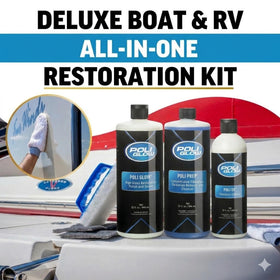 Poli Glow close-up of glossy gelcoat texture delivering deep shine benefit