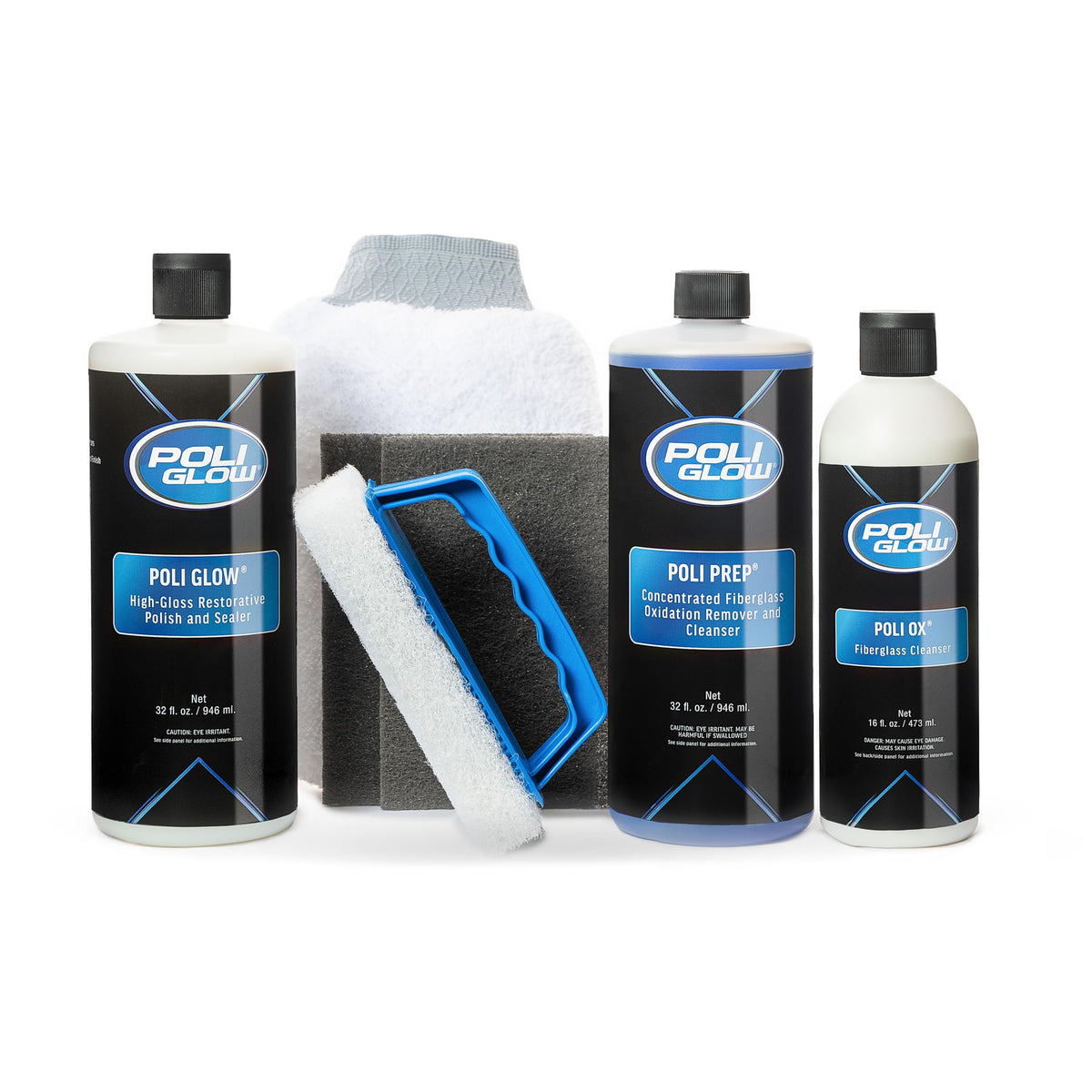 Poli Glow front kit layout showing all included items and easy restoration