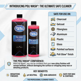 Poli Glow at a marina cleaning boat hulls while preserving shine