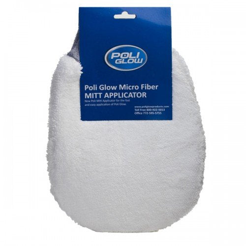 Poli Glow mitt front view showing microfiber surface for even application