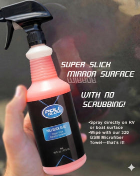 Poli Glow on a boat front cap preventing bug staining and easing cleanup