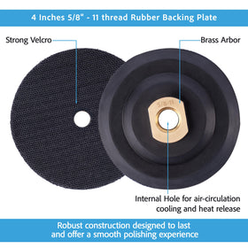 POLISHSURF rubber 5/8-11 threaded backer pad close-up showing secure attachment