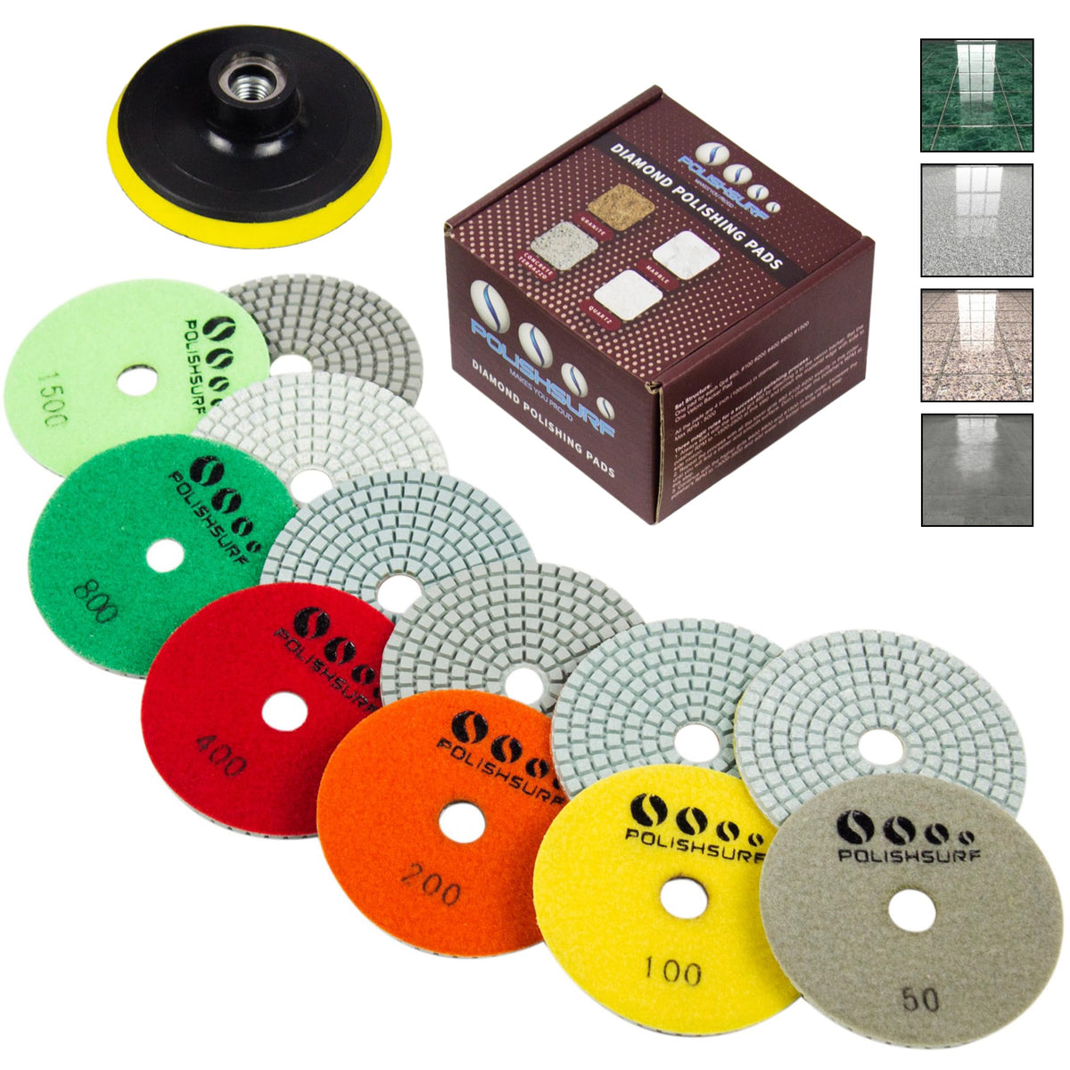POLISHSURF front packaging showing the 7-piece kit and benefits