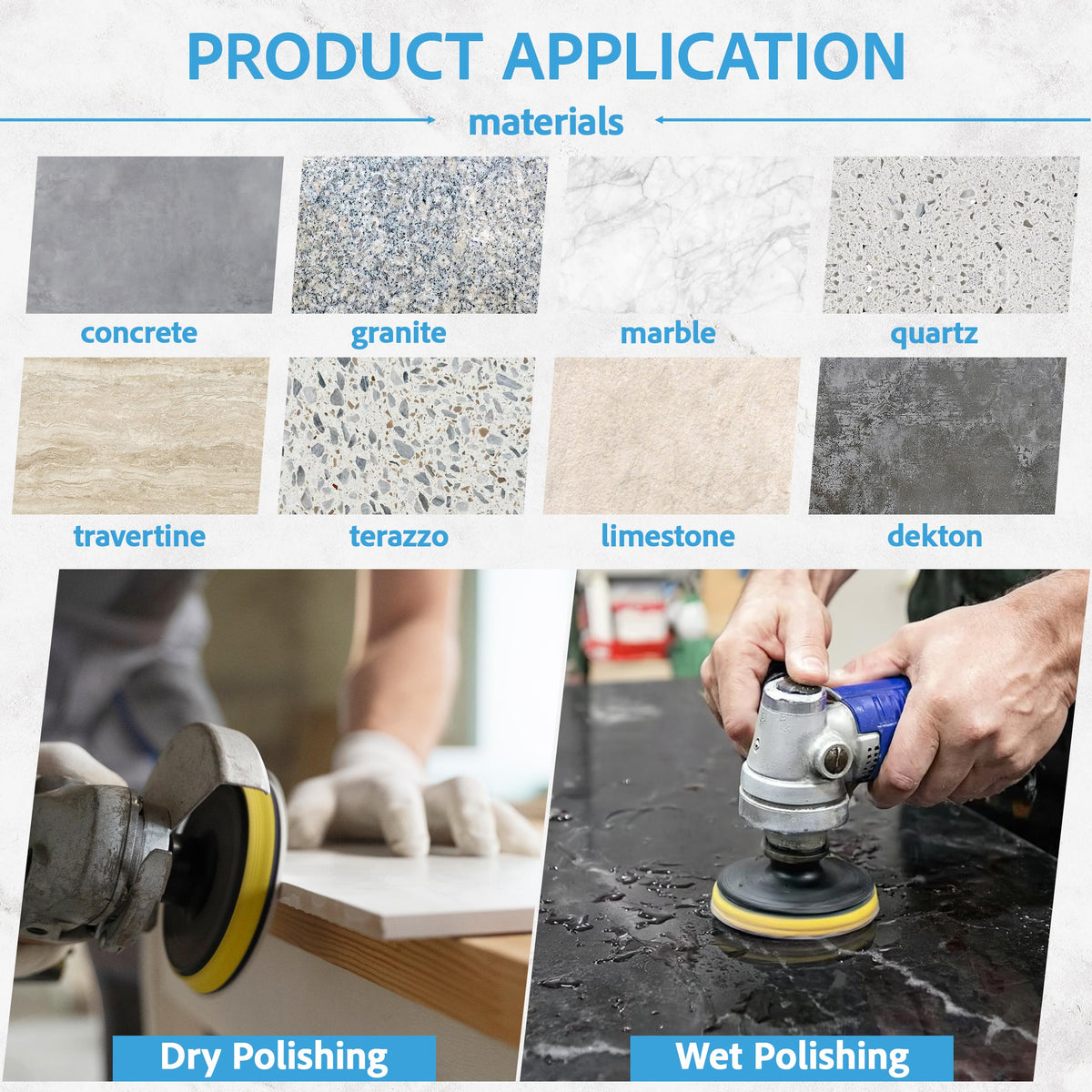 POLISHSURF five pads laid out to show grit sequence for progressive polishing workflow