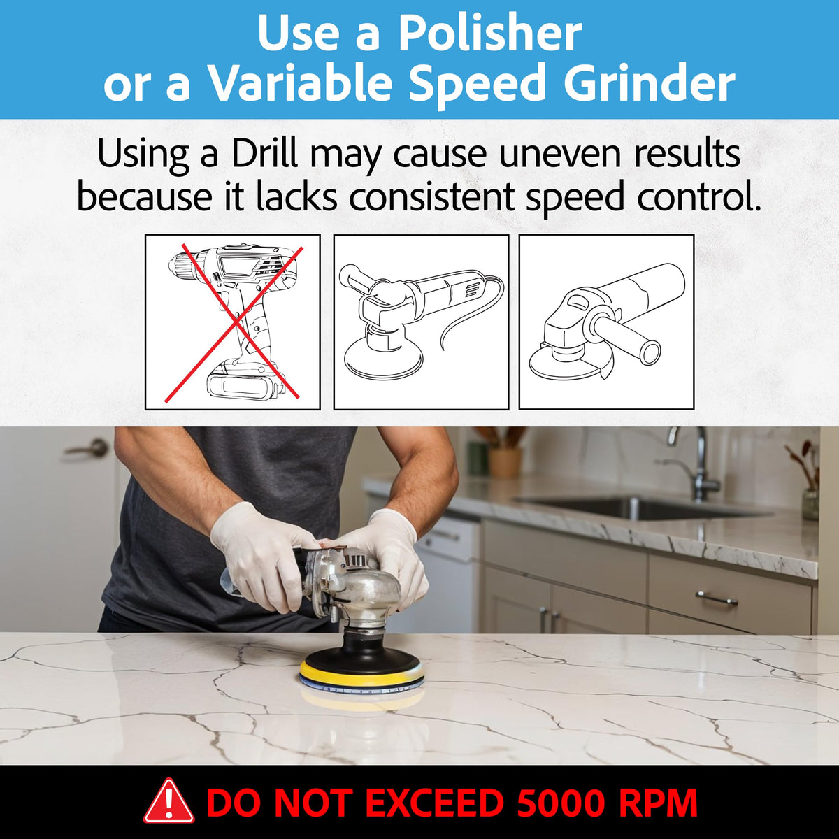 POLISHSURF professional using pads on countertop delivering precise finish