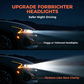 POLIWELL before and after comparison demonstrating restored headlight clarity
