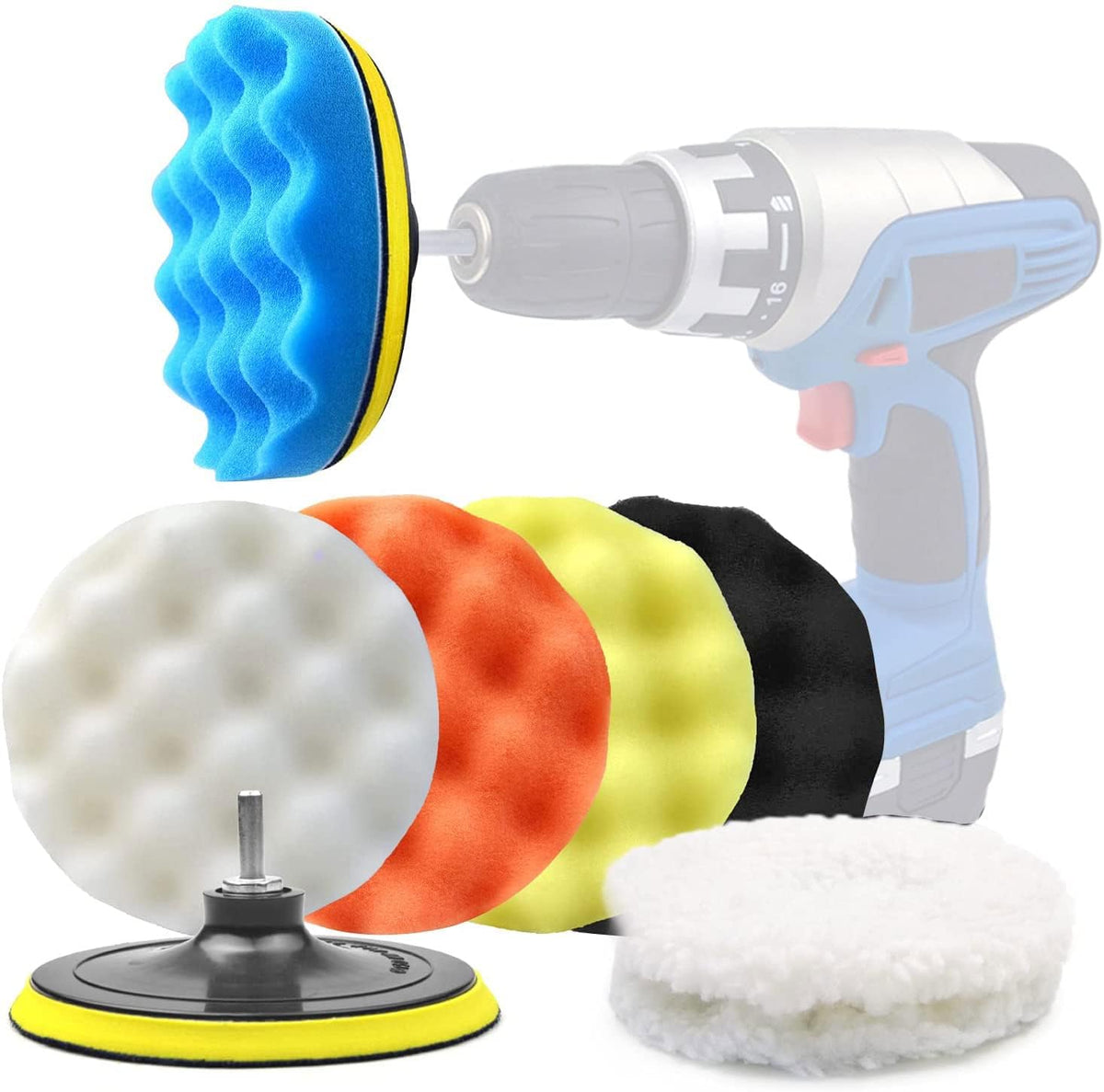 POLIWELL front view of complete 6 inch polishing kit showing all components and benefits
