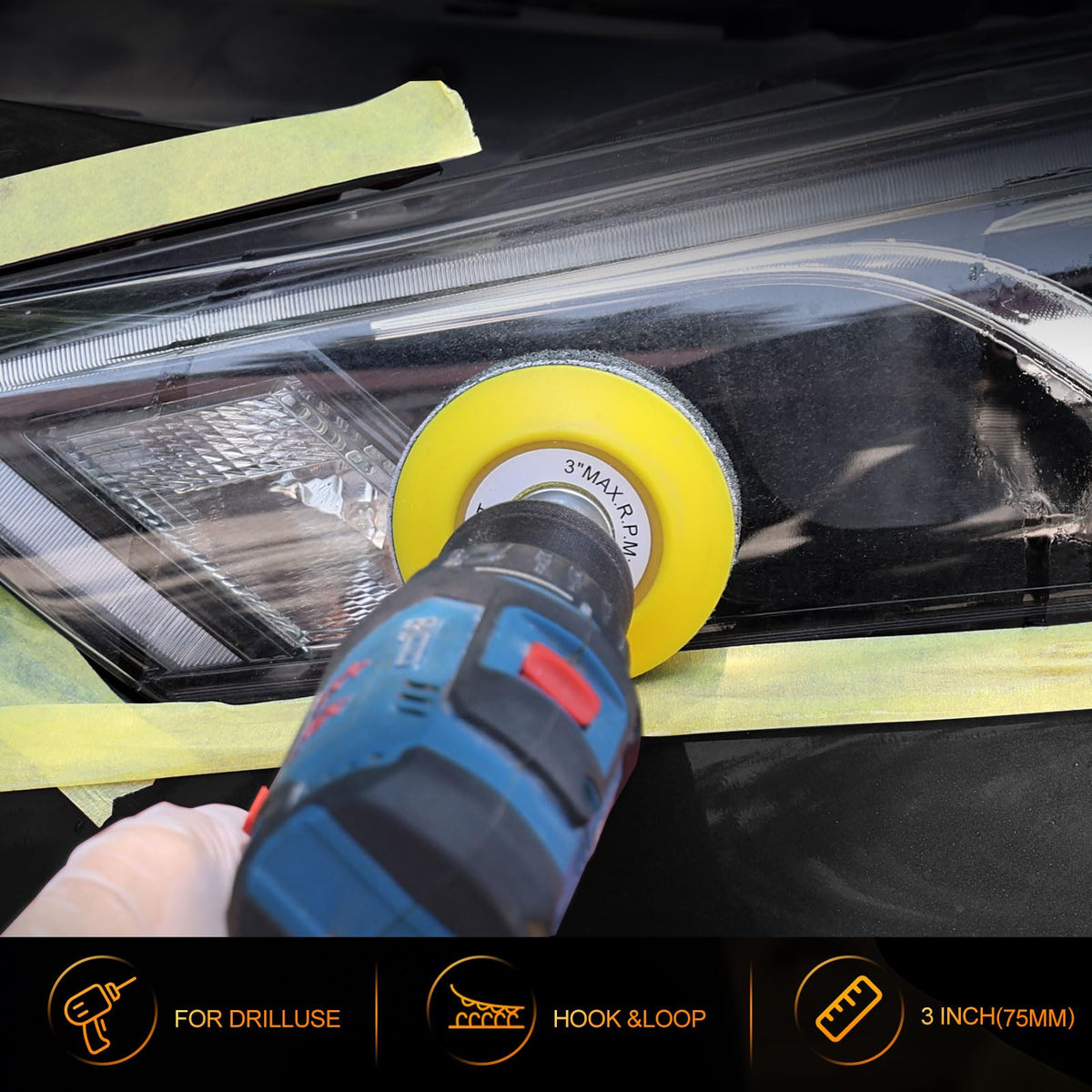 POLIWELL sanding discs and scouring pads arranged by grit showing progressive restoration benefit