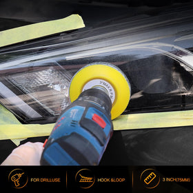POLIWELL sanding discs and scouring pads arranged by grit showing progressive restoration benefit