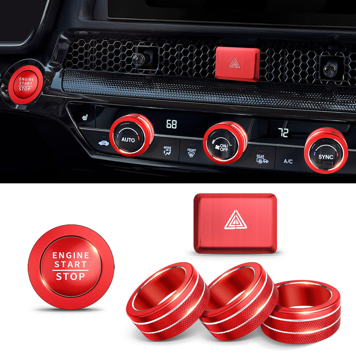 Polodunn front packaging showing red knob trim set and contents with clear labeling and protection