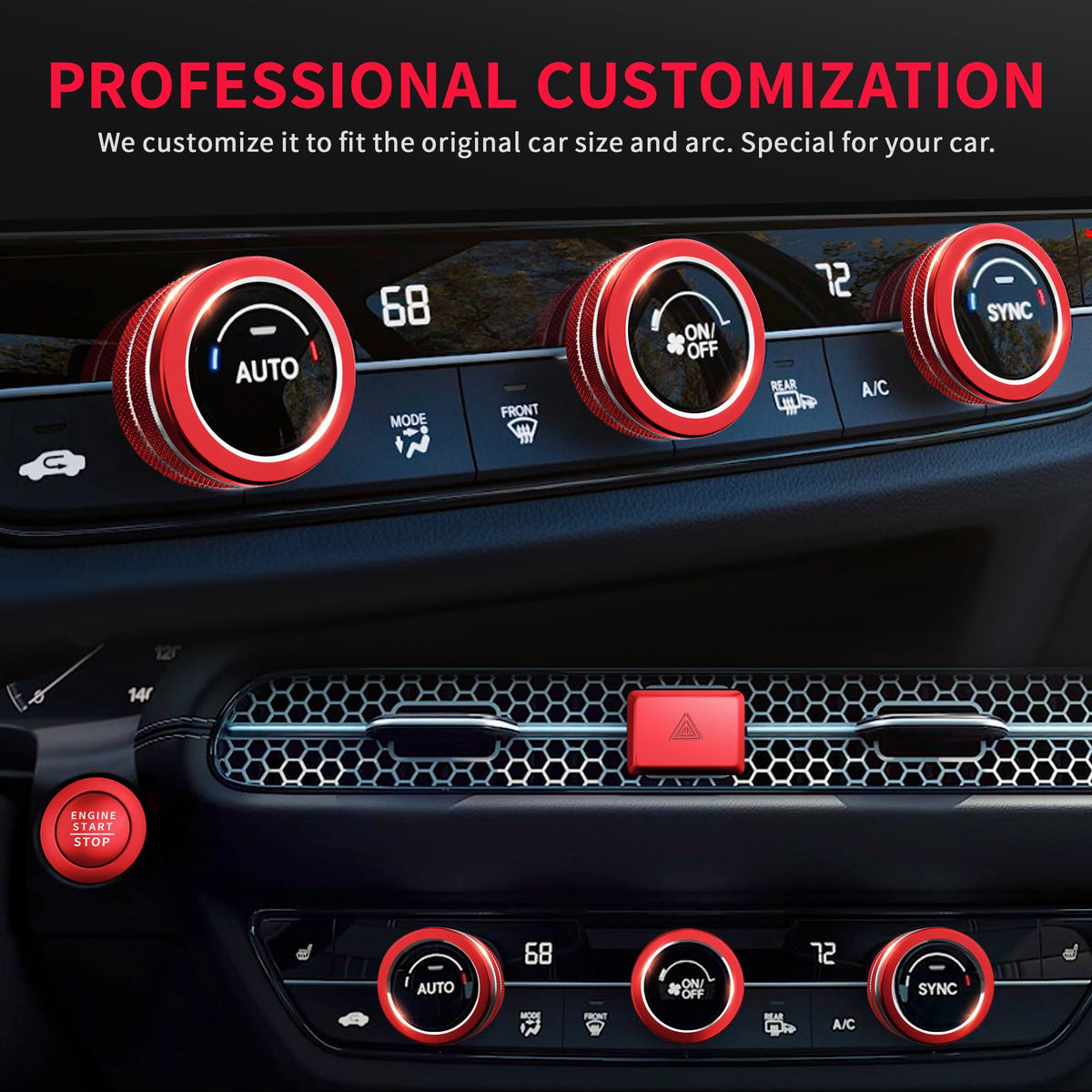 Polodunn red trim installed on Honda Civic push-start knob showing upgraded look and protection