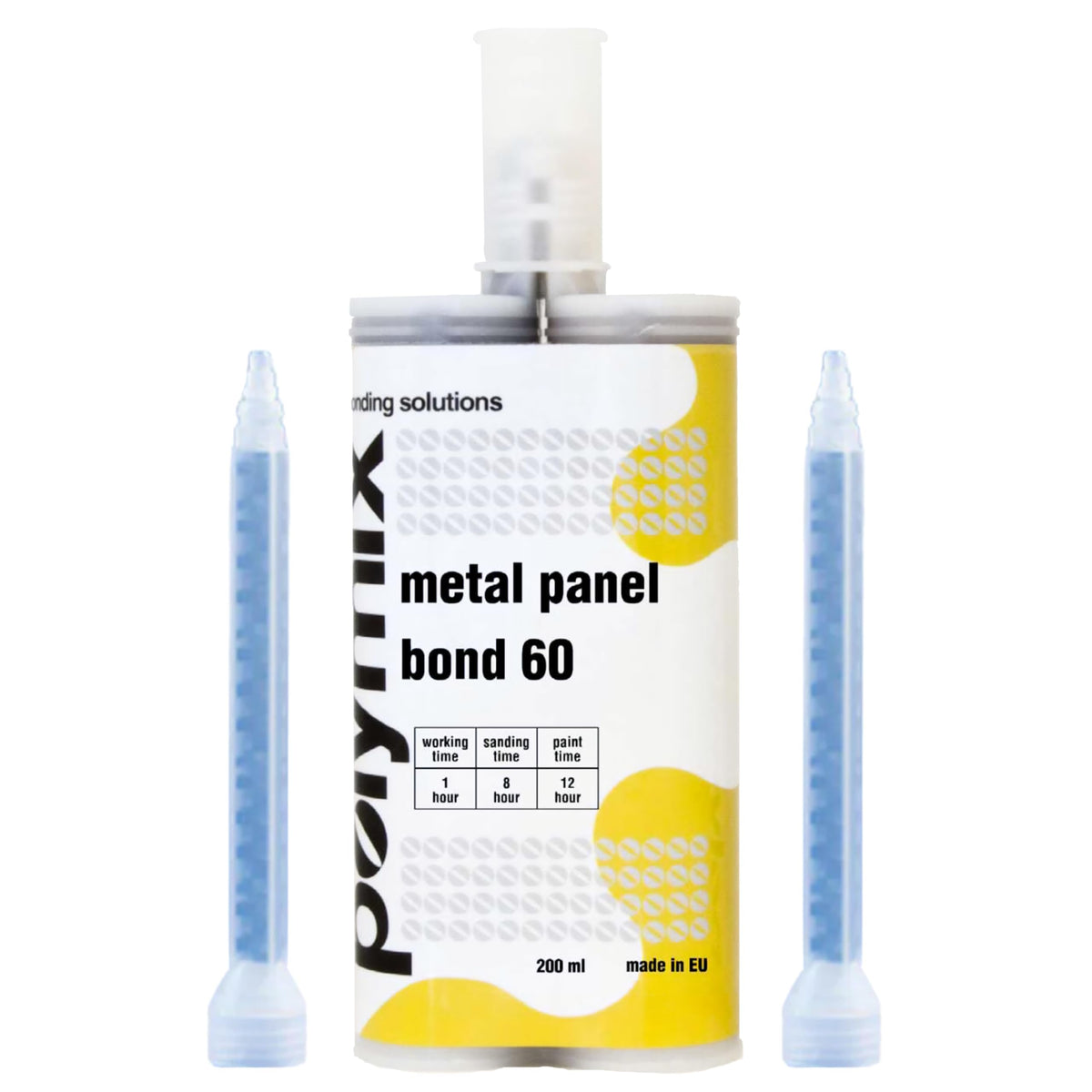 Polymix front packaging showing cartridge and nozzle, highlights ready-to-use convenience