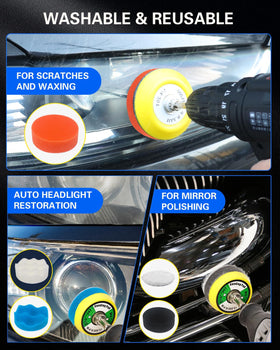 Pomsare kit in use restoring a car headlight for improved clarity